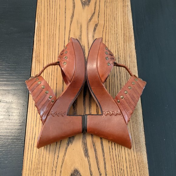 Frye Leather Wedge Slides in Brown - Picture 5 of 10